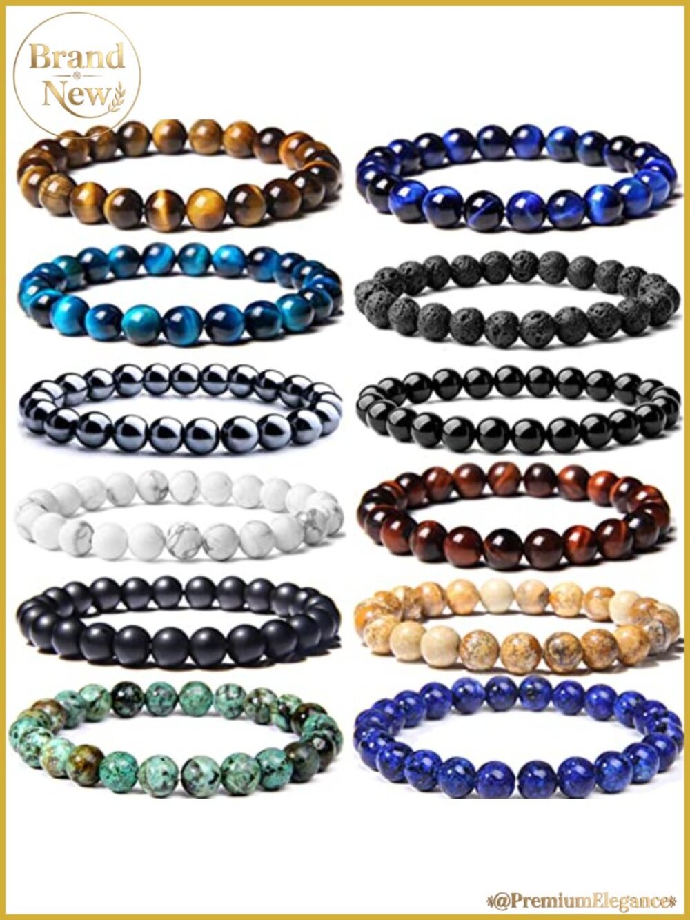 12 PCS 8mm Stone Beaded Bracelets Set for Men Women Stretch